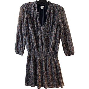 Floral Smocked Waist Mini Dress With 3/4 Sleeves & Ruffled Neckline By J Crew Me